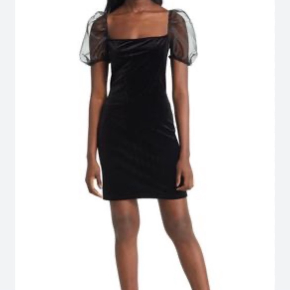 NWT Jump Apparel Puff Sleeve Velvet Minidress in Black Size 0/0